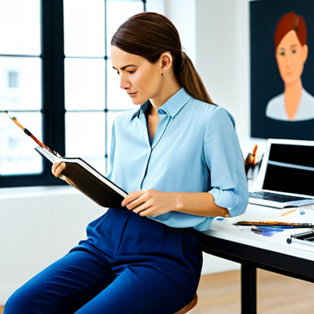 Transitioning from Arts to Tech**
"A determined woman in her late 30s, wearing a stylish but modest blouse and slacks, sitting at a desk with both art supplies (paintbrushes, sketchbooks) and a laptop displaying code. The background is a blurred blend of an art studio and a modern, bright office space. The image symbolizes a career transition. Fully clothed, appropriate attire, safe for work, perfect anatomy, natural proportions, professional, family-friendly, high quality."
**