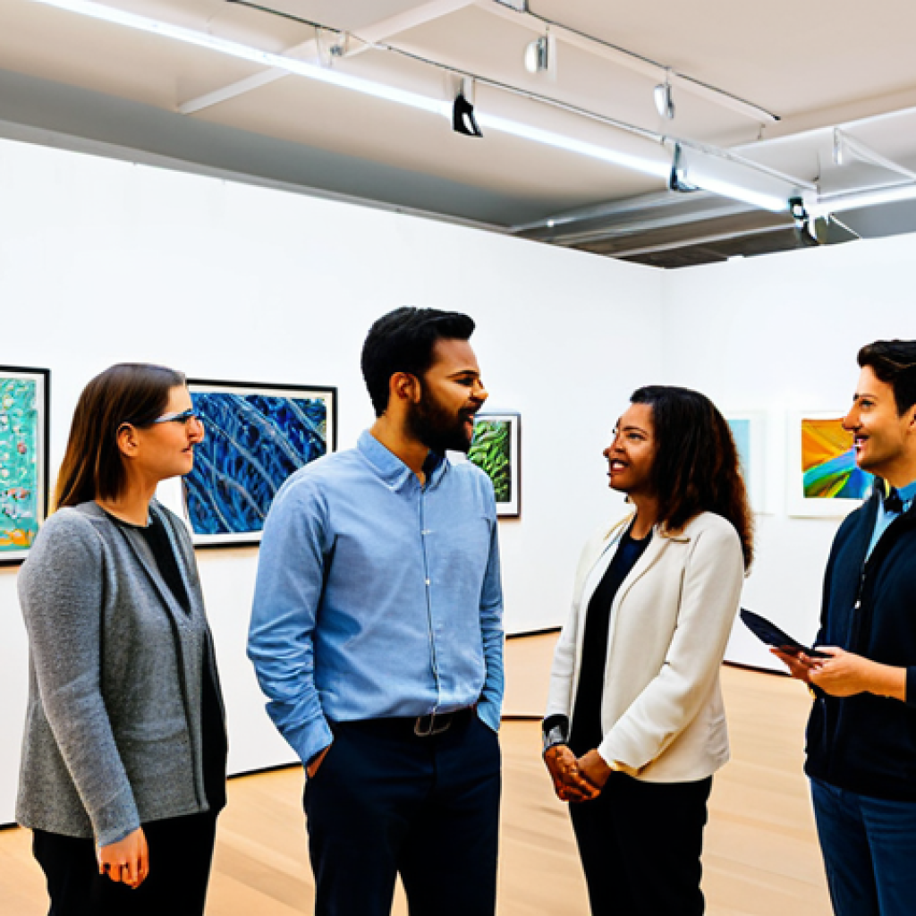 Community Engagement Event**

"A diverse group of people, fully clothed in casual but stylish attire, attending a community meeting in a bright, modern art gallery. The gallery features local artwork. People are engaged in conversation and looking at display boards with surveys and feedback forms. Safe for work, appropriate content, family-friendly, perfect anatomy, correct proportions, well-formed hands, professional photography, modest."

**