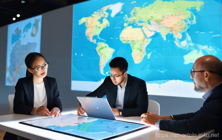 미술문화기획사의 해외 박람회 참석 준비 - **Global Exhibition Strategy Session:** A diverse group of art and culture professionals, including ...