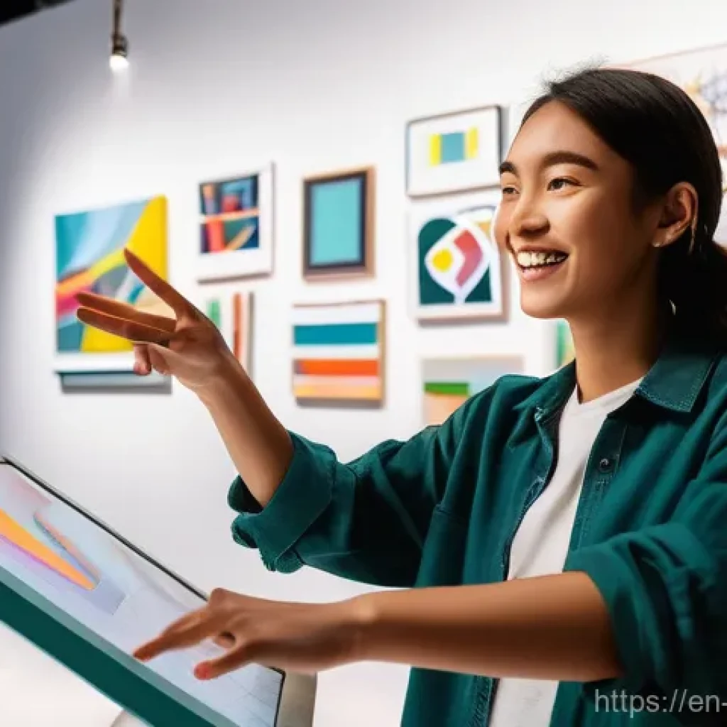 미술문화기획사 채용 면접에서의 키포인트 - **Prompt:** "A vibrant, dynamic shot of a young adult, possibly a non-binary person, with an energet...