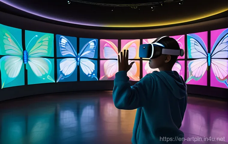 미술문화기획사의 직업 전망과 미래 - **Prompt 1: Immersive Digital Art Gallery Experience**
A diverse group of people, spanning vario...