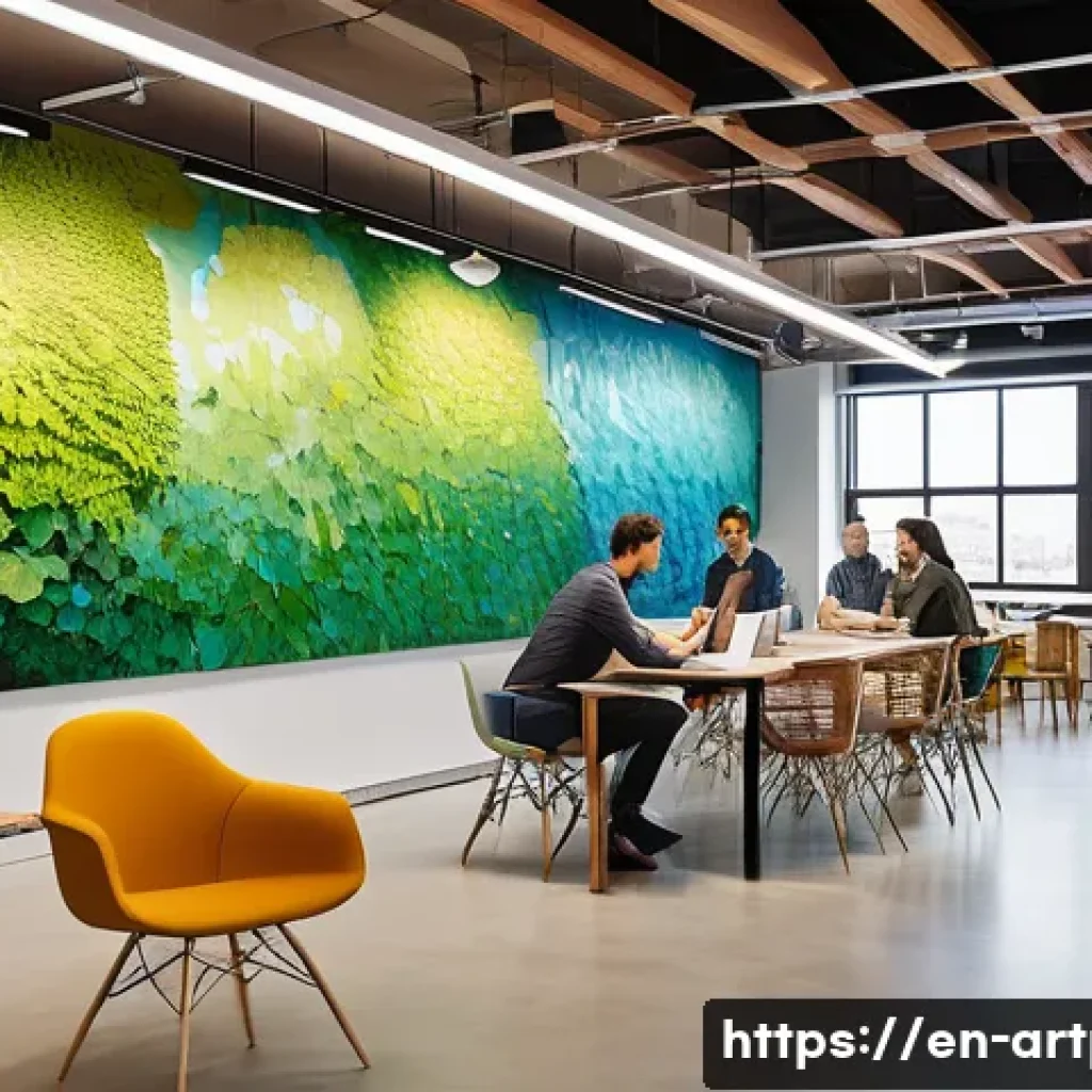 미술문화기획사의 산업별 특화 사례 - **Prompt: "A vibrant, modern corporate creativity hub in a bustling city. The space is filled with n...