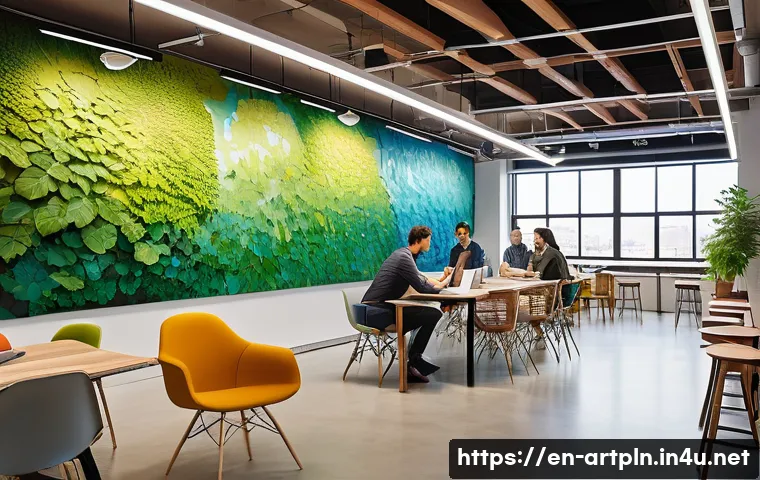 미술문화기획사의 산업별 특화 사례 - **Prompt: "A vibrant, modern corporate creativity hub in a bustling city. The space is filled with n...