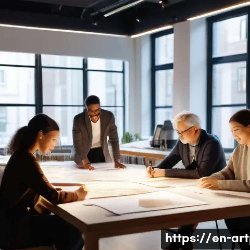 미술문화기획사의 채용 공고 작성 팁 - A vibrant, wide-angle shot of a diverse team of cultural experience architects collaborating in a lu...