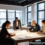 미술문화기획사의 채용 공고 작성 팁 - A vibrant, wide-angle shot of a diverse team of cultural experience architects collaborating in a lu...