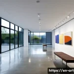 미술문화기획사의 전시 이벤트 운영 팁 - A modern art gallery interior with minimalist design, featuring white walls and large floor-to-ceili...