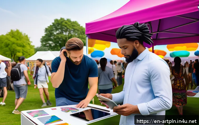 미술문화기획사 채용 인터뷰의 FAQ - A dynamic art culture planner coordinating a multicultural outdoor art festival, featuring diverse a...