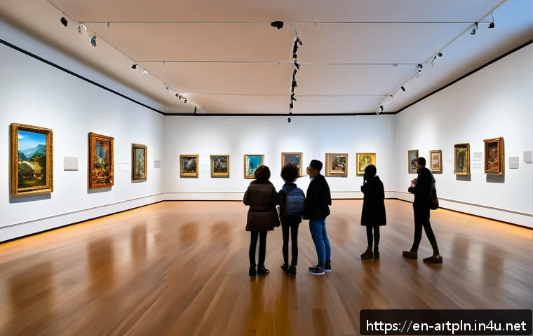 미술문화기획사 자격 시험 준비 스케줄 - A detailed, vibrant museum exhibition scene showcasing key artistic movements through history: Renai...