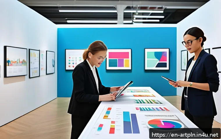 미술문화기획사로 이직하기 위한 준비 방법 - A dynamic scene inside a contemporary art gallery during a cultural festival, showing a diverse proj...