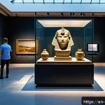 미술문화기획사와 문화재 복원 직군의 연계성 - A sophisticated museum exhibition scene showcasing a blend of historical artifacts and modern techno...