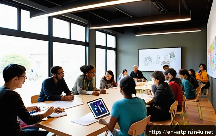 미술문화기획사의 실기 대비 개인 연습 방법 - A dynamic art culture planning workshop scene set in a modern, sunlit community center, featuring a ...